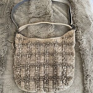 NWOT Woven Texture Cream Leather Shoulder Bag